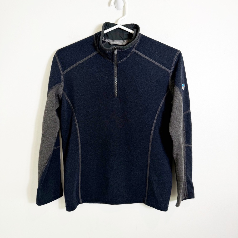KUHL Kashmira Pullover Kids Medium 10-12 Navy Blue 1/4 Zip Fleece Sweater